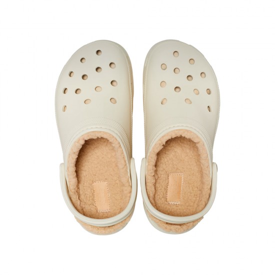 CROCS CLASSIC PLATFORM LINED CLOG W BONE