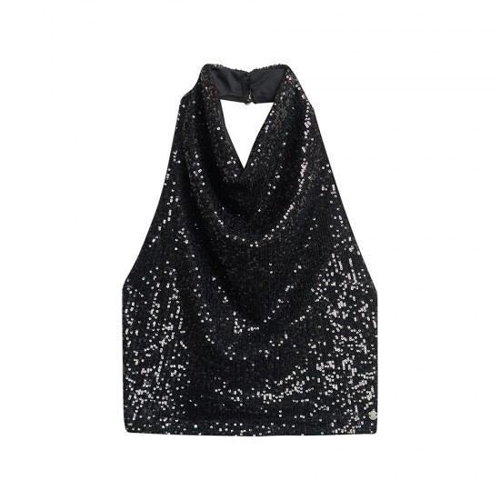 D3 BOUT COWL HALTER NECK SEQUIN TOP ΜΠΛΟΥΖΑ ΓΥΝΑΙΚ