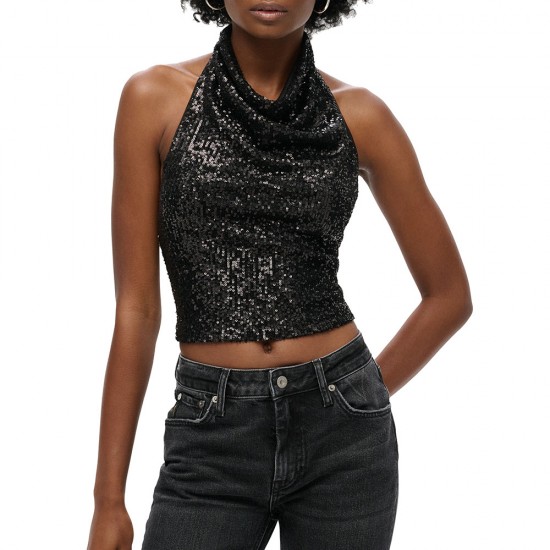 D3 BOUT COWL HALTER NECK SEQUIN TOP ΜΠΛΟΥΖΑ ΓΥΝΑΙΚ