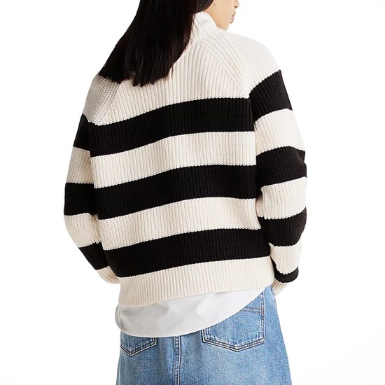 TOMMY JEANS STRIPE MOCKNECK BADGE  SWEATER