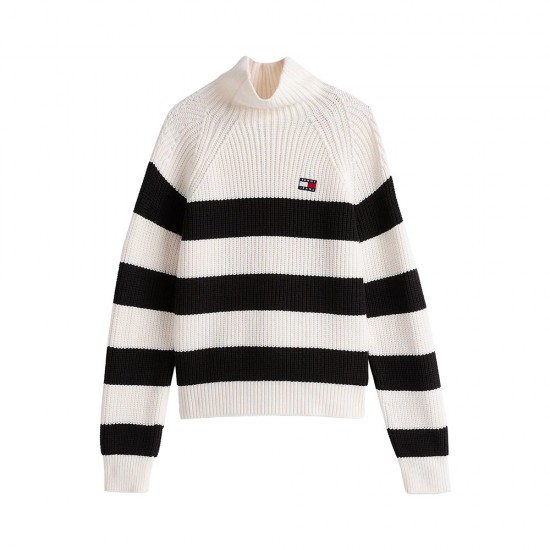 TOMMY JEANS STRIPE MOCKNECK BADGE  SWEATER