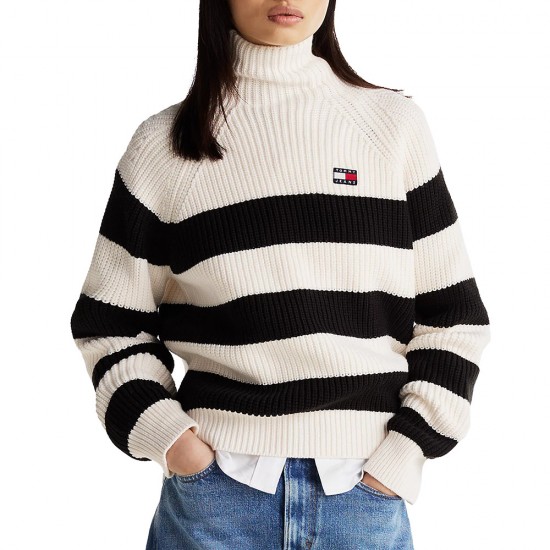 TOMMY JEANS STRIPE MOCKNECK BADGE  SWEATER